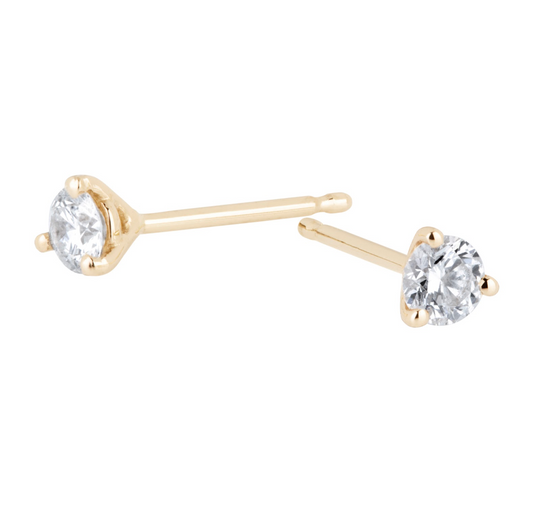 Timeless diamond stud earing that can be worn for every occasion.   14K yellow or white gold  3mm full cut white diamond round  3 prong claw setting post back  sold as single 