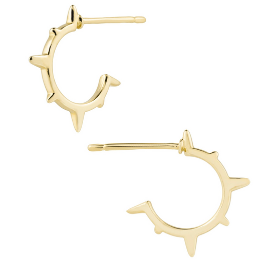 Keep the sunshine close everyday with the sun ray hoop earings!  14K yellow gold sold as pair 