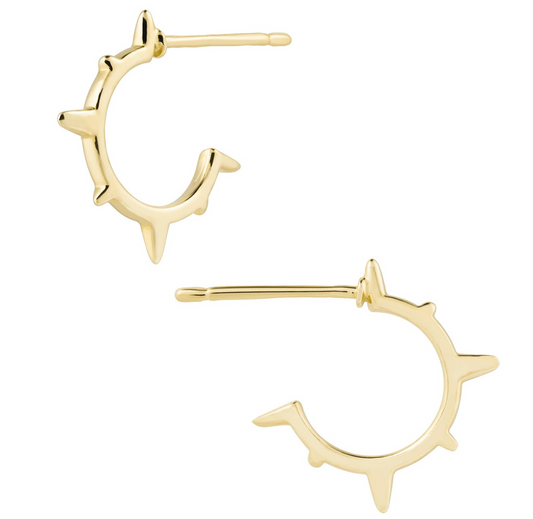 Keep the sunshine close everyday with the sun ray hoop earings!  14K yellow gold sold as pair