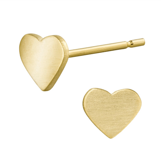 For everyday wear. This heart stud earing can be worn alone or used to layer.  14K yellow gold  matte and shiny post back stud earing sold as a single